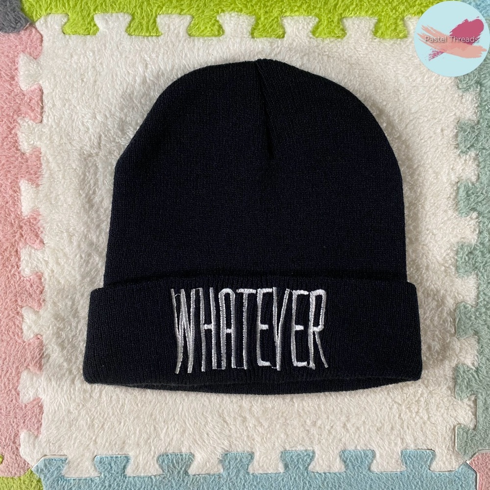 “Whatever” Knitted Black Beanie